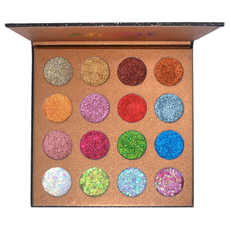 OEM Factory Custom 16 Colors Metallic High Pigment Musical Party Neon Luxury Mica Sparkle Diamond Glitter Eyeshadow Palette