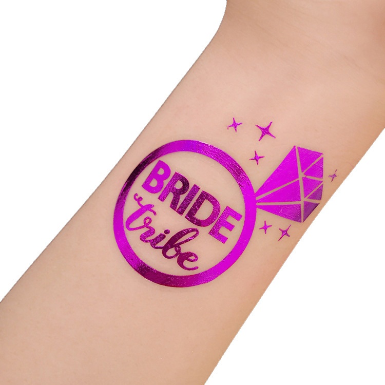 Cheap Wholesale Custom Purple Glitter Water Transfer Tattoo Team Bride Wedding Hens Party Temporary Waterproof Tattoo Sticker