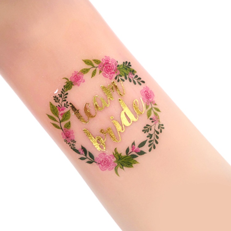 Factory Custom Wedding Bachelorette Party Gold Glitter Garlands Bride Team Temporary Waterproof Water Transfer Tattoo Sticker